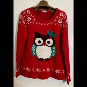 Owl Christmas Sweater with Holly Leaf
